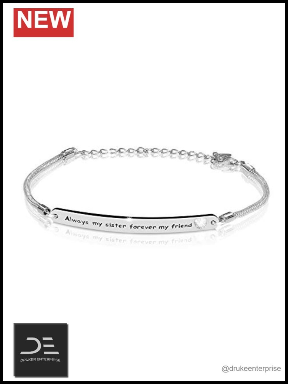 Sterling Silver Crystal Sister Bracelet Adjustable 7+2 Inch Gift